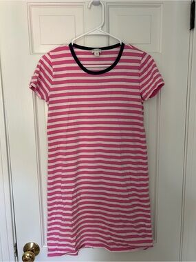 J. Crew Pink and White Striped Tee with Navy Trim